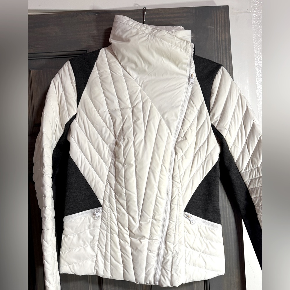 White M Blanc Noir Asymmetrical Zip with High Collar